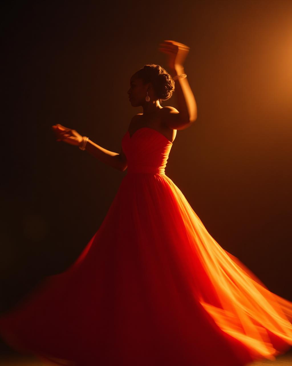 Lydia dansant dans sa robe terracotta